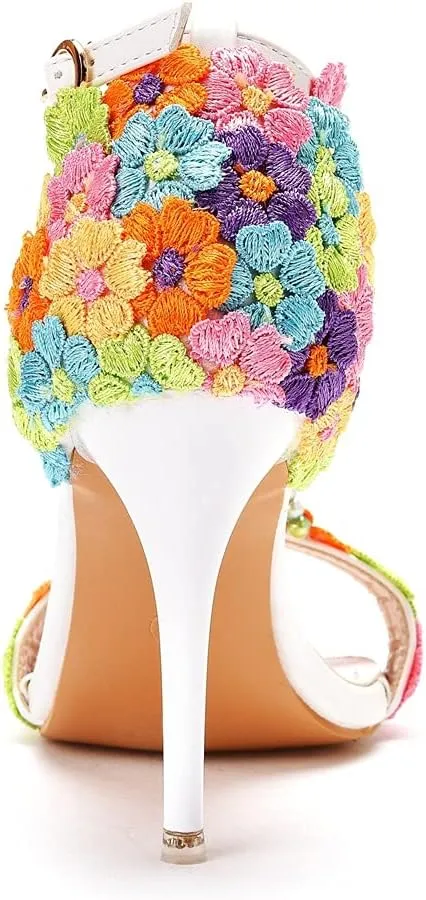 Wedding Shoes Sandals 9Cm Ladies High Heels Bridesmaid Shoes Wedding One Word Buckle Straps Lace Beaded Stiletto Fish Mouth Roman Sandals