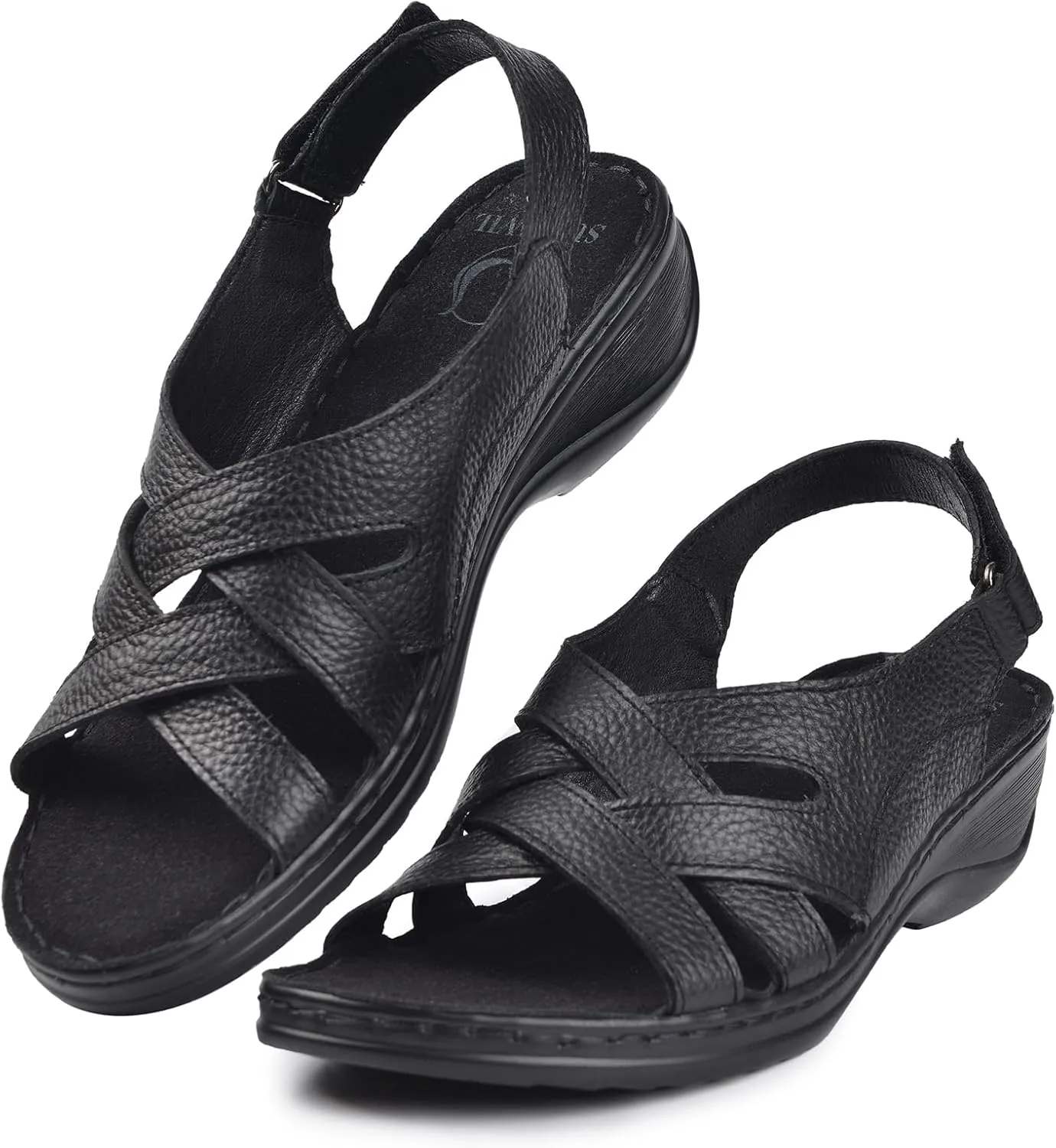 Wedge Sandals for Women Open Toe Sandals with Low Wedges Summer Casual Sandals - Womens Genuine Leather sandals WS01US