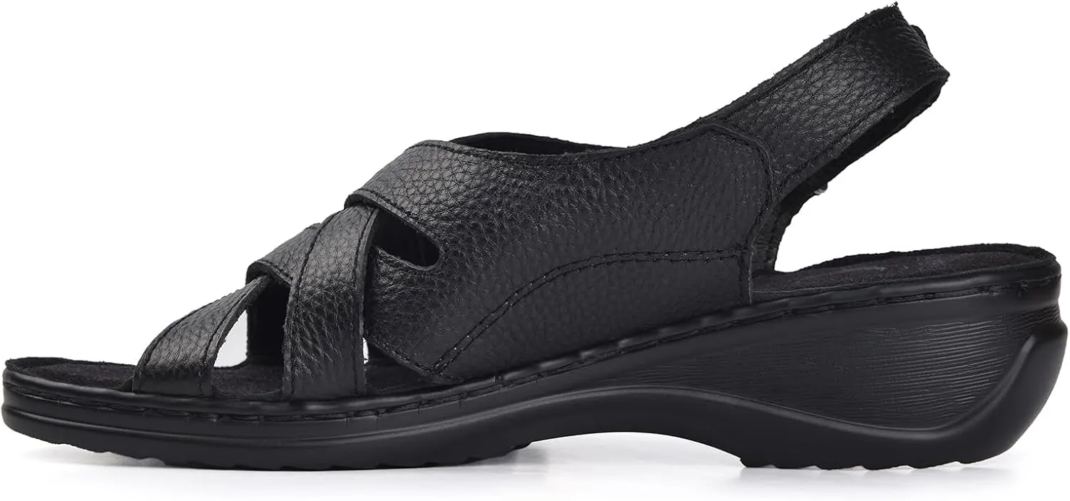Wedge Sandals for Women Open Toe Sandals with Low Wedges Summer Casual Sandals - Womens Genuine Leather sandals WS01US