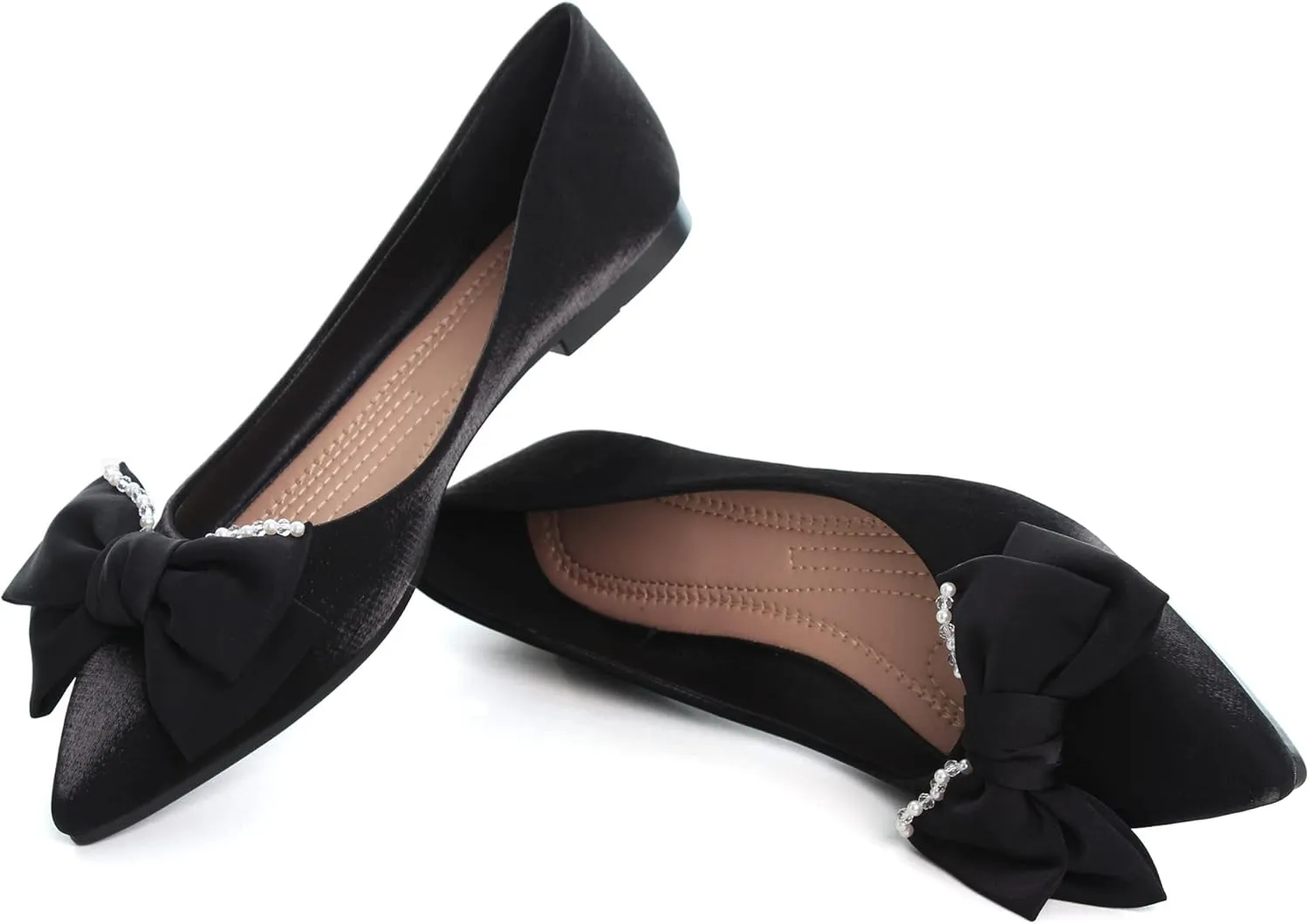WENJIAZHIZHI Womens Glittery Bow Ballet Flats Pointed Toe Loafers Flat Dress Shoes for Women Wedding Dressy Comfortable