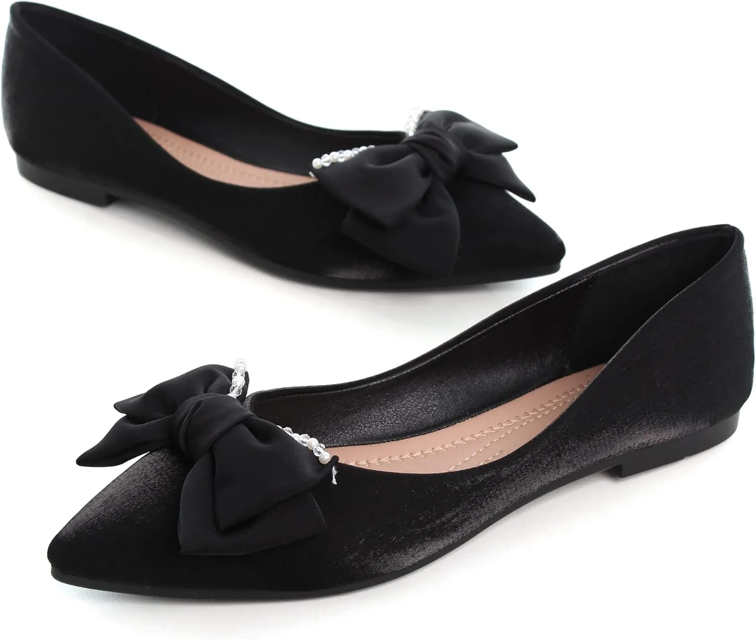 WENJIAZHIZHI Womens Glittery Bow Ballet Flats Pointed Toe Loafers Flat Dress Shoes for Women Wedding Dressy Comfortable