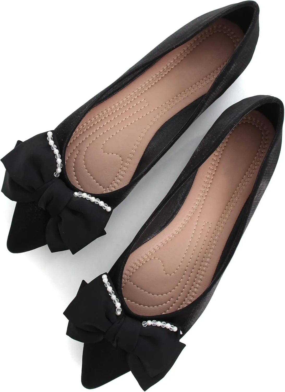 WENJIAZHIZHI Womens Glittery Bow Ballet Flats Pointed Toe Loafers Flat Dress Shoes for Women Wedding Dressy Comfortable