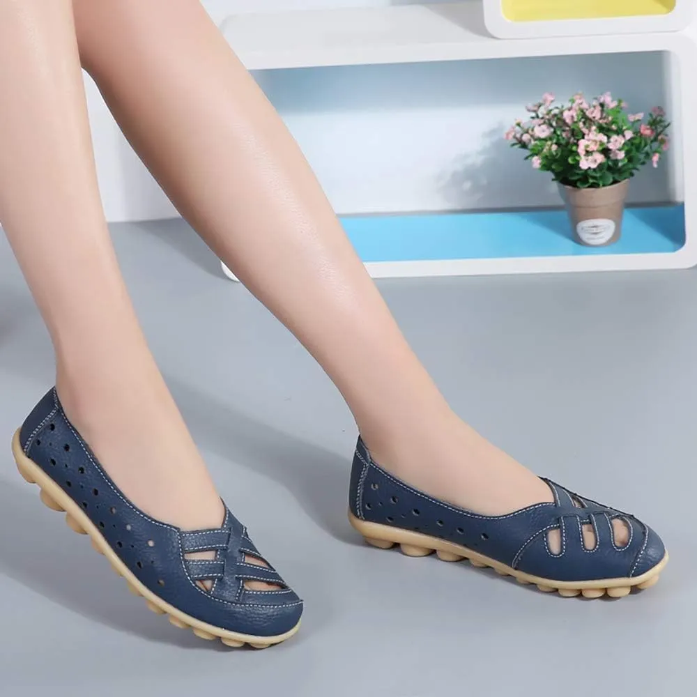 WERWAES Womens Loafers Flat Penny Boat Dress Shoes Fashion Breathable Moccasin Casual Comfortable Light-Weight Slip-On Shoes Genuine Leather Office Walking Driving Round Toe Non Slip Shoes