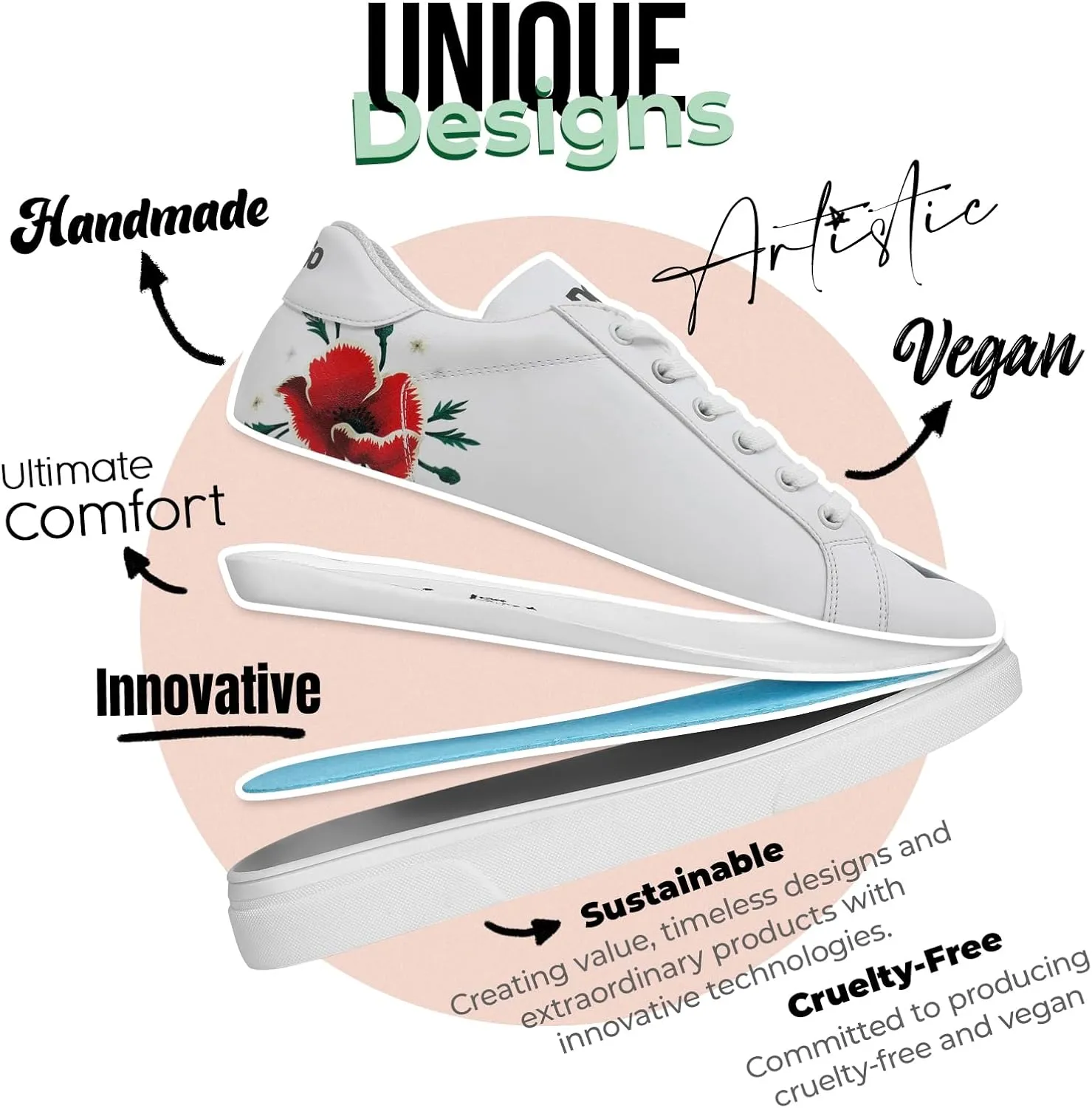 White Sneakers for Women - Handmade Women's Fashion Sneakers, Vegan Leather and Unique Design, Comfortable Shoes for Women, Ace Sneakers