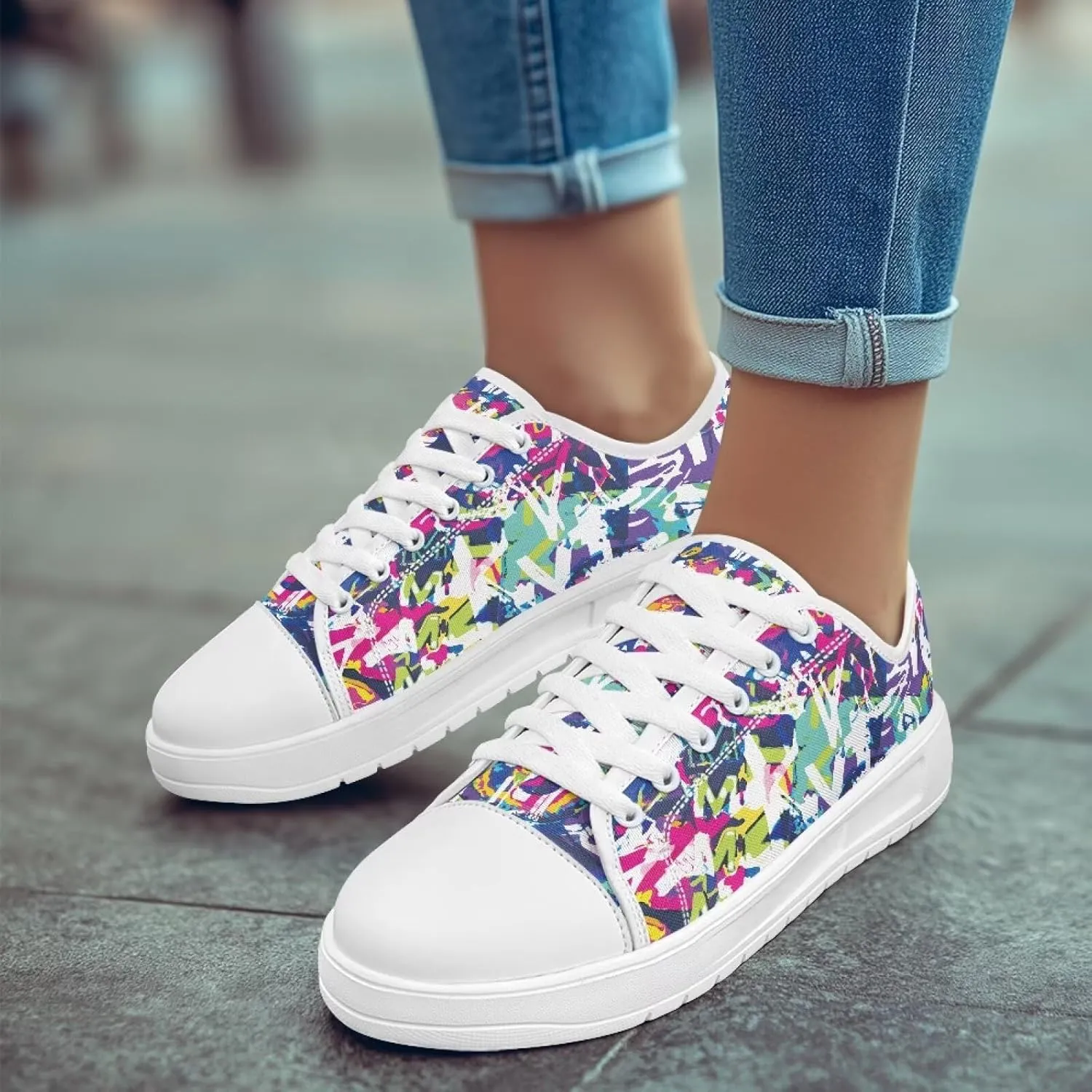 White Sneakers for Women Low Top Canvas Shoes Womens Walking Shoes Women's Fashion Sneaker Lace Up Casual Tennis Shoe