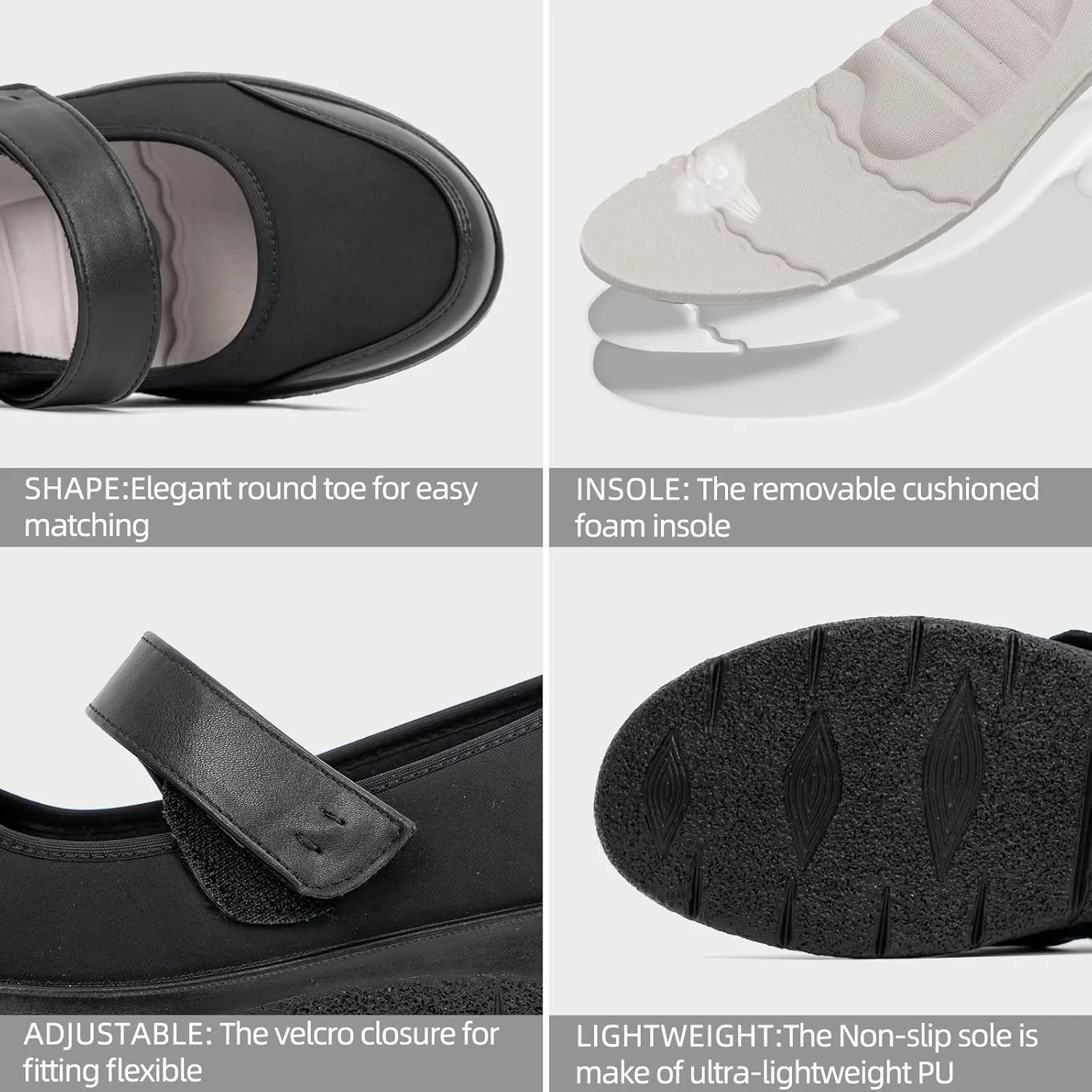 Women Orthopedic Mary Jane Flats Comfortable Bunions Walking Shoes Round Toe Lightweight Orthotic Shoes with Arch Support