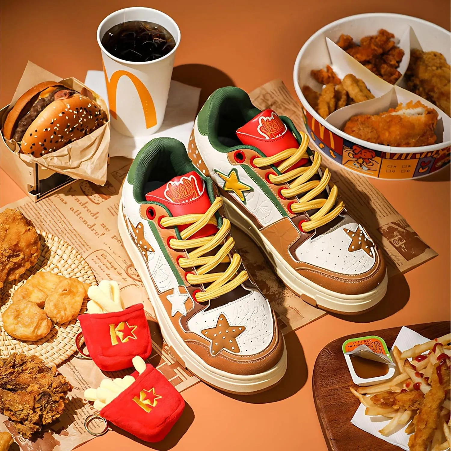 Women Y2K Star Sneakers, Harajuku Hamburger Fries Shoes, Versatile Kawaii Streetwear Trainers, Dopamine Tone Lightweight
