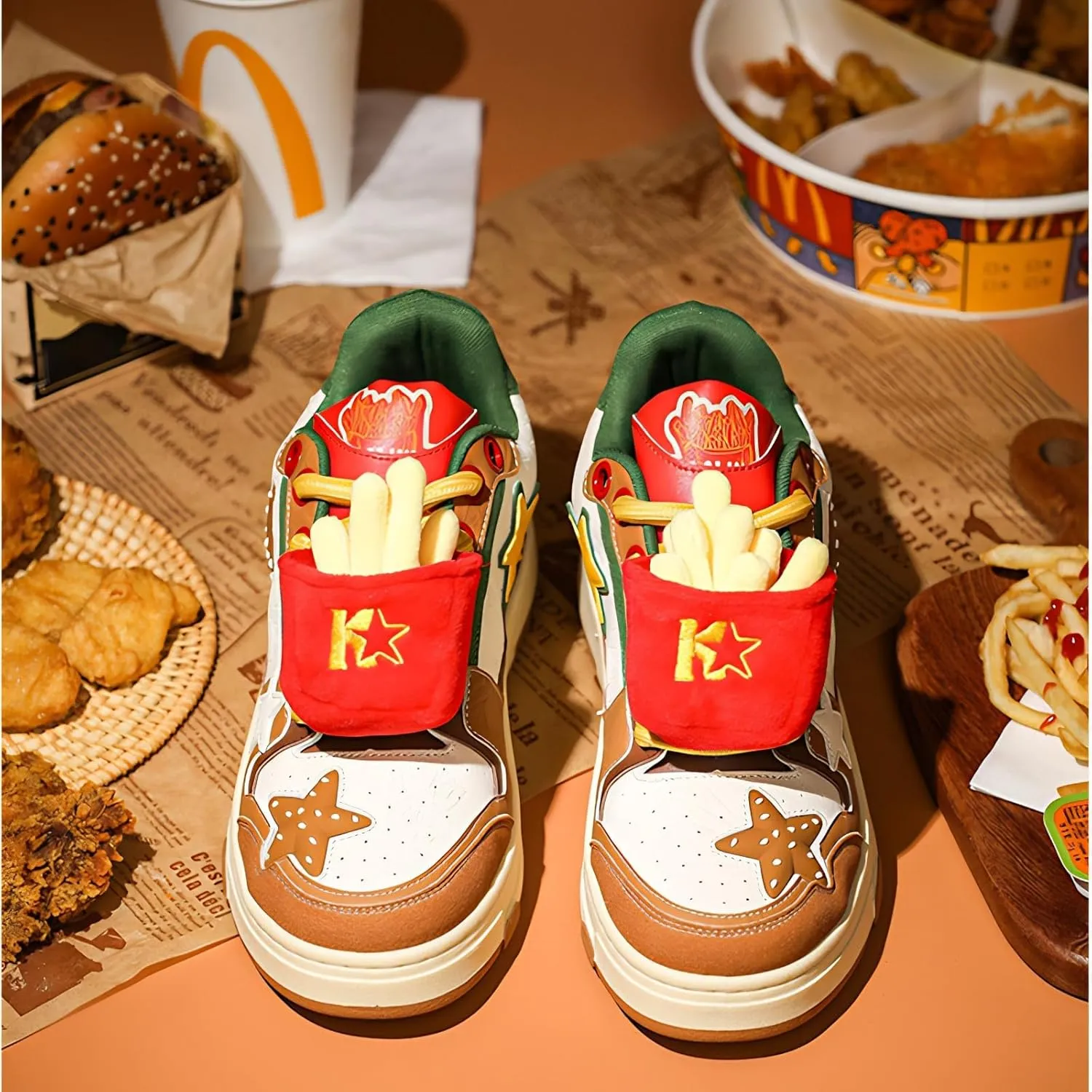 Women Y2K Star Sneakers, Harajuku Hamburger Fries Shoes, Versatile Kawaii Streetwear Trainers, Dopamine Tone Lightweight
