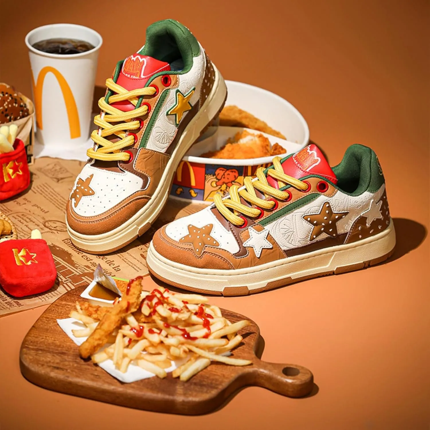 Women Y2K Star Sneakers, Harajuku Hamburger Fries Shoes, Versatile Kawaii Streetwear Trainers, Dopamine Tone Lightweight