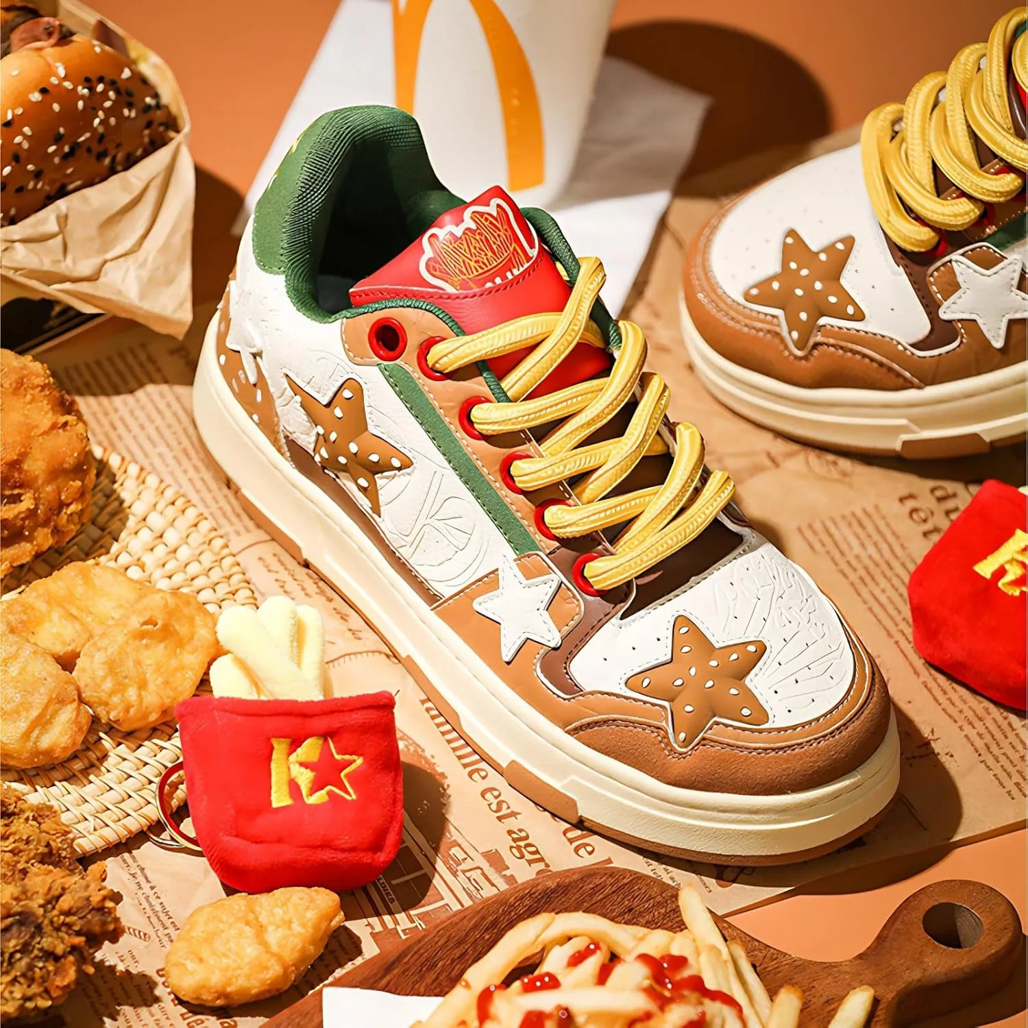 Women Y2K Star Sneakers, Harajuku Hamburger Fries Shoes, Versatile Kawaii Streetwear Trainers, Dopamine Tone Lightweight