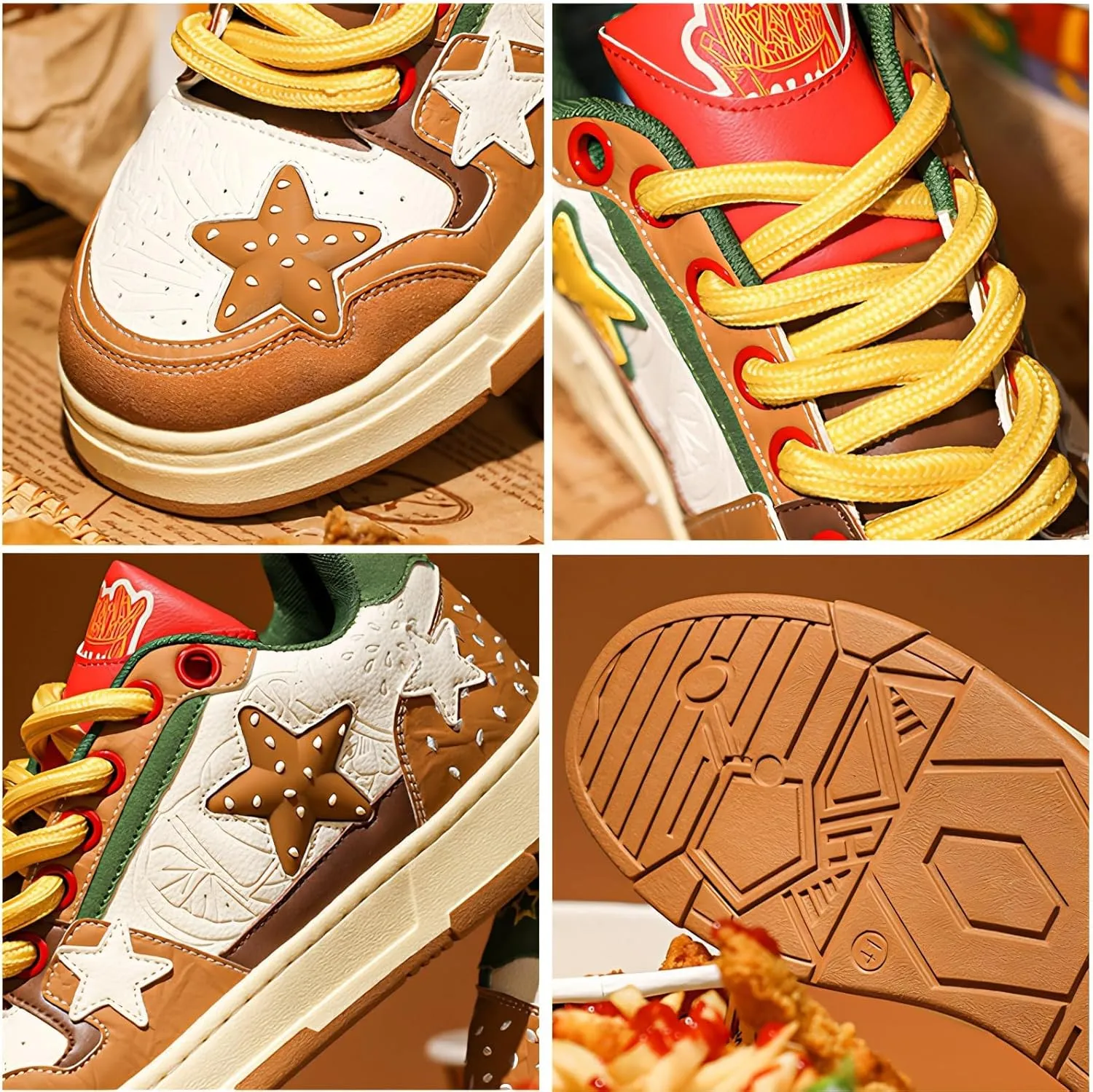 Women Y2K Star Sneakers, Harajuku Hamburger Fries Shoes, Versatile Kawaii Streetwear Trainers, Dopamine Tone Lightweight