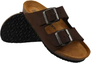 Women's 100% Genuine Leather Sandals - Comfortable Smart Foam Footbed, Slip-On Slides for Summer Wear, Adjustable Fit and Durable Non-Slip Sole