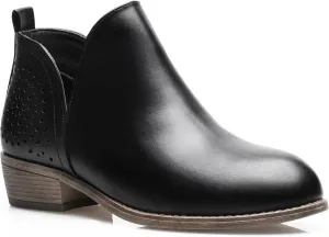 Women's Ankle Boots Low Heels Chunky Perforated Western Shoes Casual Round Toe Cutout Booties