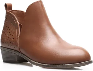 Women's Ankle Boots Low Heels Chunky Perforated Western Shoes Casual Round Toe Cutout Booties
