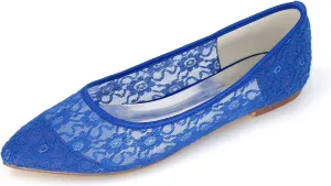 Womens Ballet Flat Elegant Lace Satin Pointed Toe Flats Slip on Bridal Wedding Bridesmaid Prom Shoes