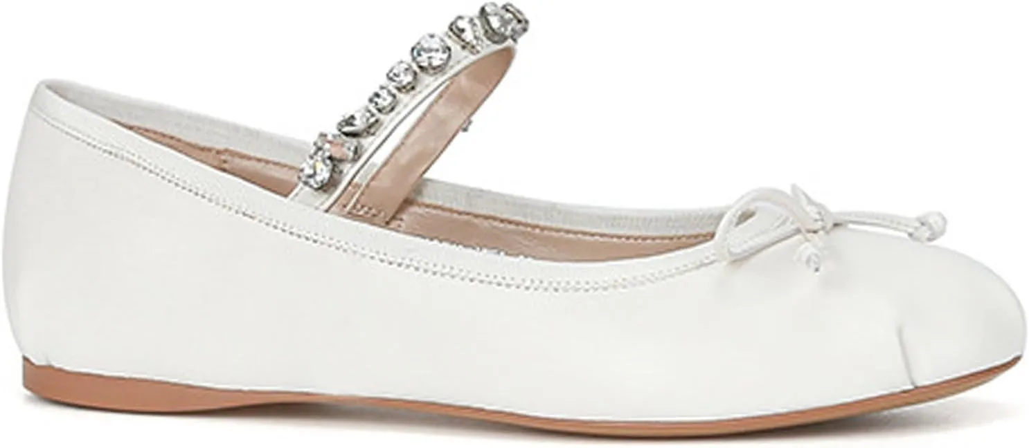Women's Bow Ballet Flats with Rhinestone Strap Fashion Satin Round Toe Mary Jane Flats Comfortable Casual Dress Ballerina Shoes