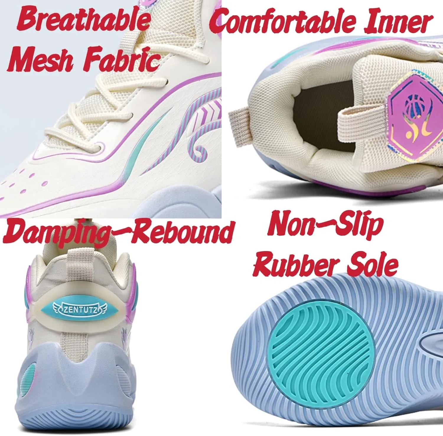 Womens Breathable Mesh Lace Up Basketball Shoes Fashion Lightweight Non-Slip Running Sneakers Soft Sole Athletic Tennis Casual Walking Sport Shoes