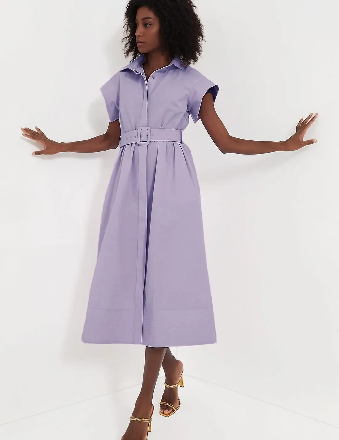 Women's Casual Button Shirt Dresses Short Sleeve Business Long Dresses Elegant Trench Coat with Pockets