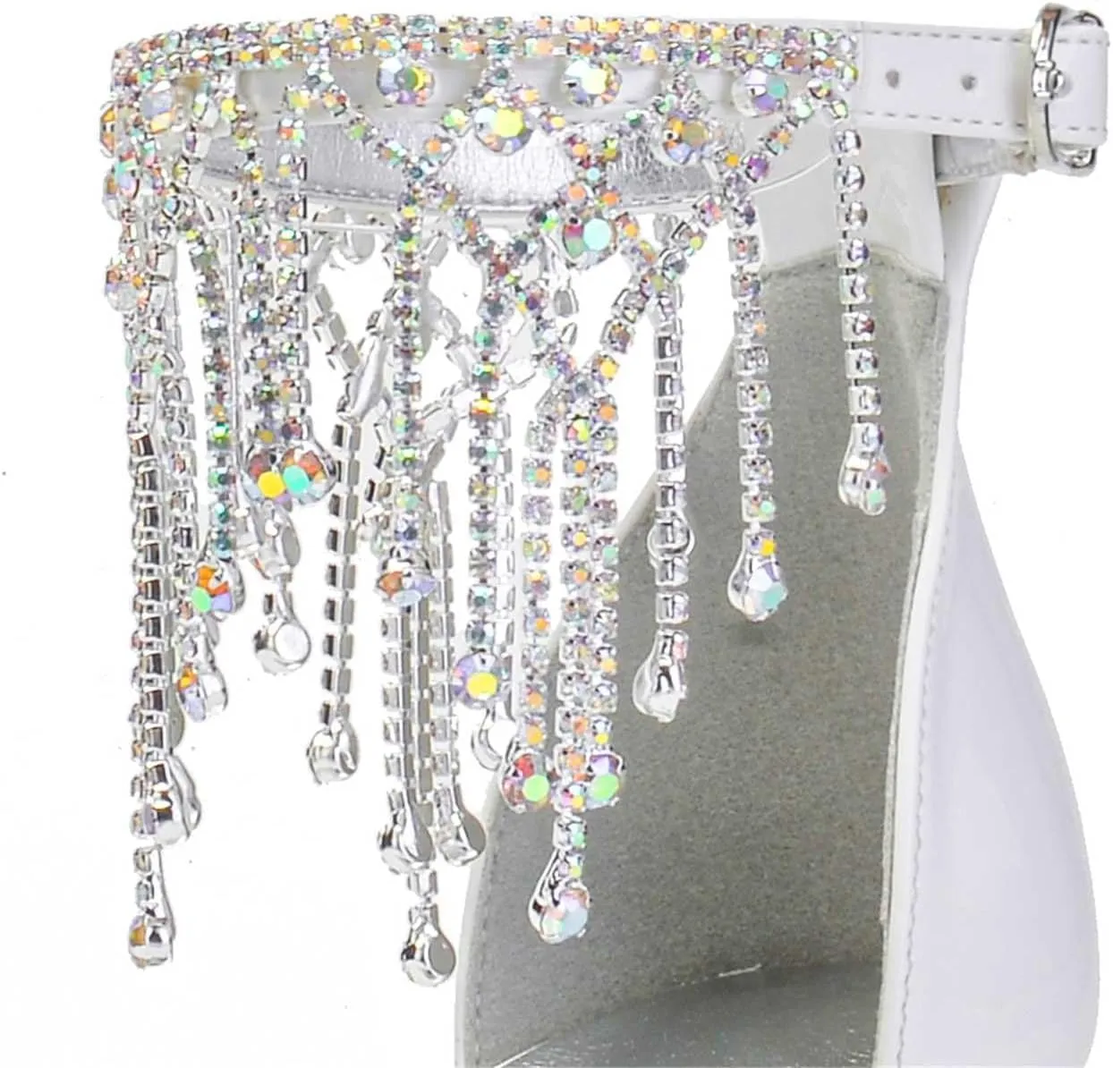 Women's Chunky High Heels Open Toe for Wedding Buckle Block Ankle Strap Rhinestones Dress Wedding Party Pumps Shoes