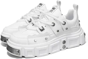 Women’s Chunky Platform Derby Shoes, Edgy Punk Studded Sneakers, Retro Y2K Streetwear Dad Shoes, Height Boost Wide Toe