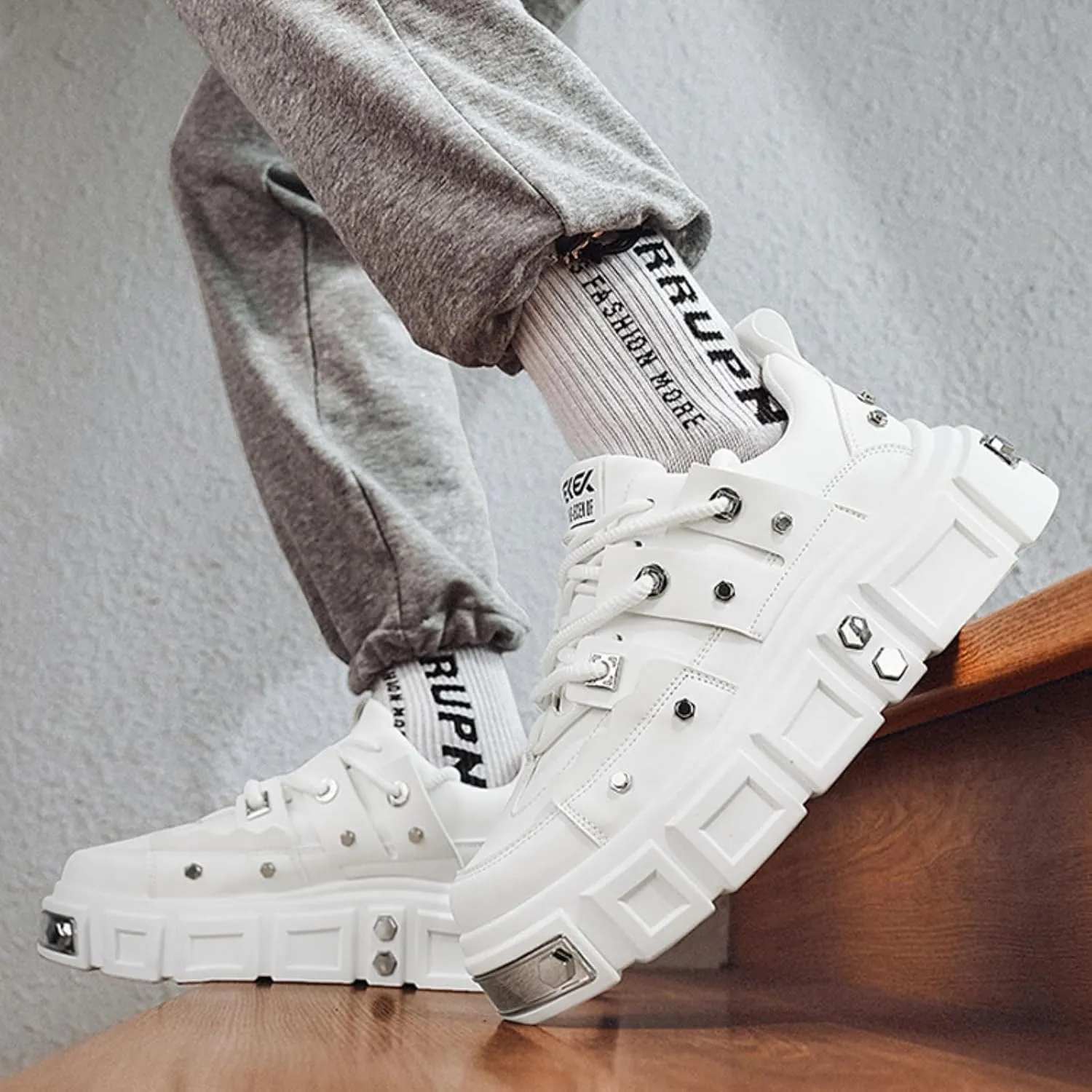 Women’s Chunky Platform Derby Shoes, Edgy Punk Studded Sneakers, Retro Y2K Streetwear Dad Shoes, Height Boost Wide Toe