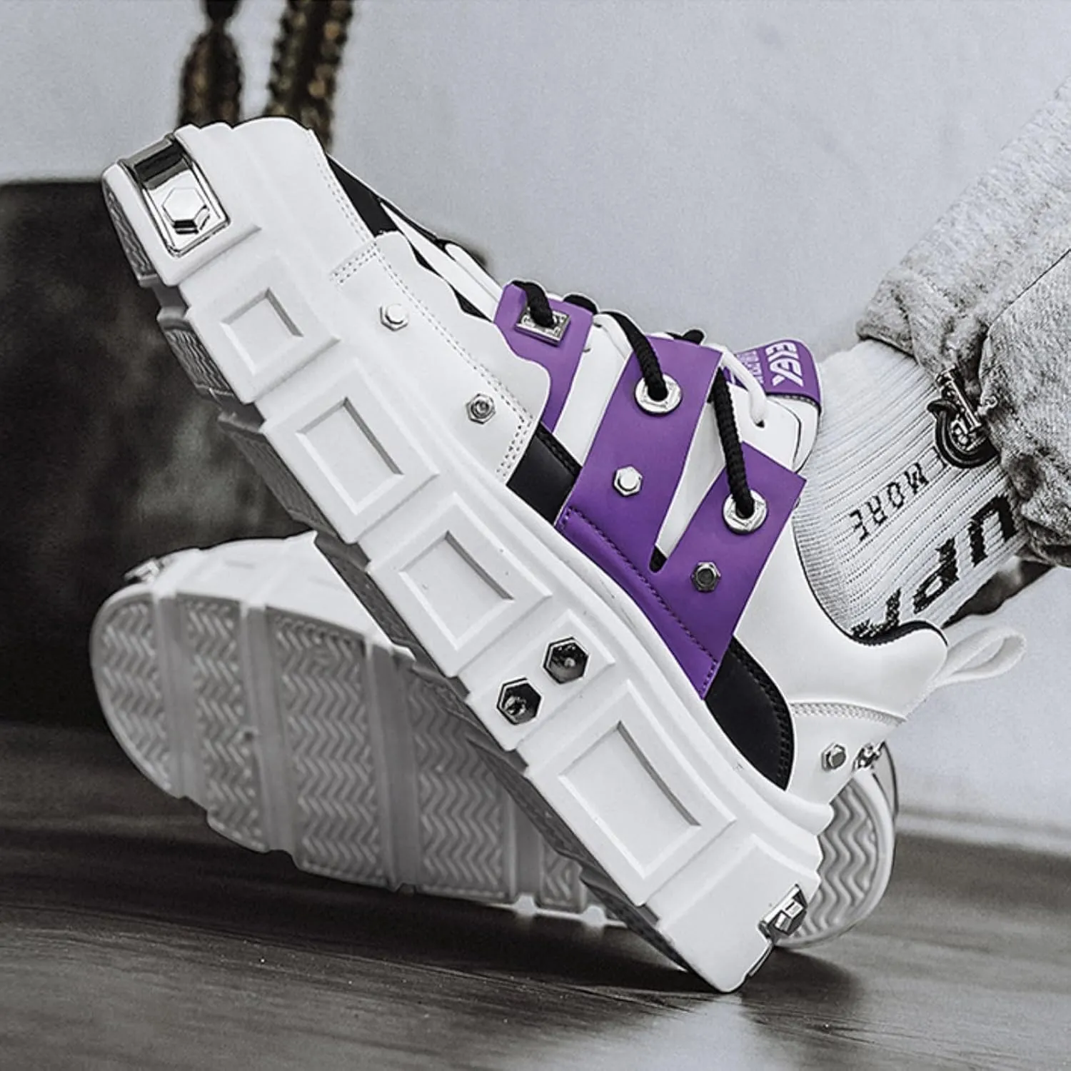 Women’s Chunky Platform Derby Shoes, Edgy Punk Studded Sneakers, Retro Y2K Streetwear Dad Shoes, Height Boost Wide Toe