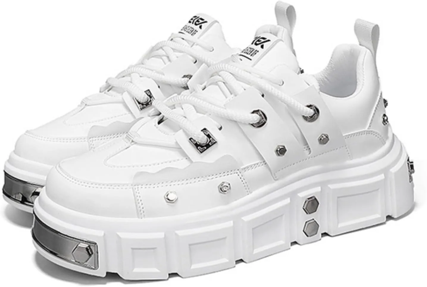 Women’s Chunky Platform Derby Shoes, Edgy Punk Studded Sneakers, Retro Y2K Streetwear Dad Shoes, Height Boost Wide Toe