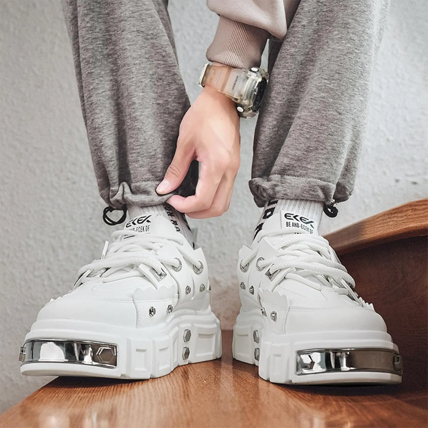 Women’s Chunky Platform Derby Shoes, Edgy Punk Studded Sneakers, Retro Y2K Streetwear Dad Shoes, Height Boost Wide Toe