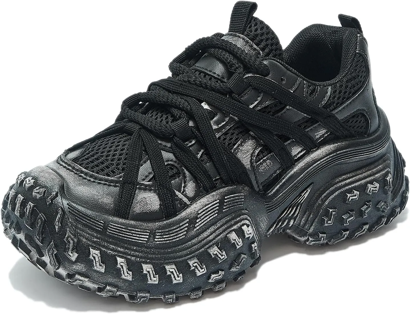 Women's Chunky Platform Sneakers Retro Mesh Lace-Up Walking Shoes Everyday Casual Athletic Shoes