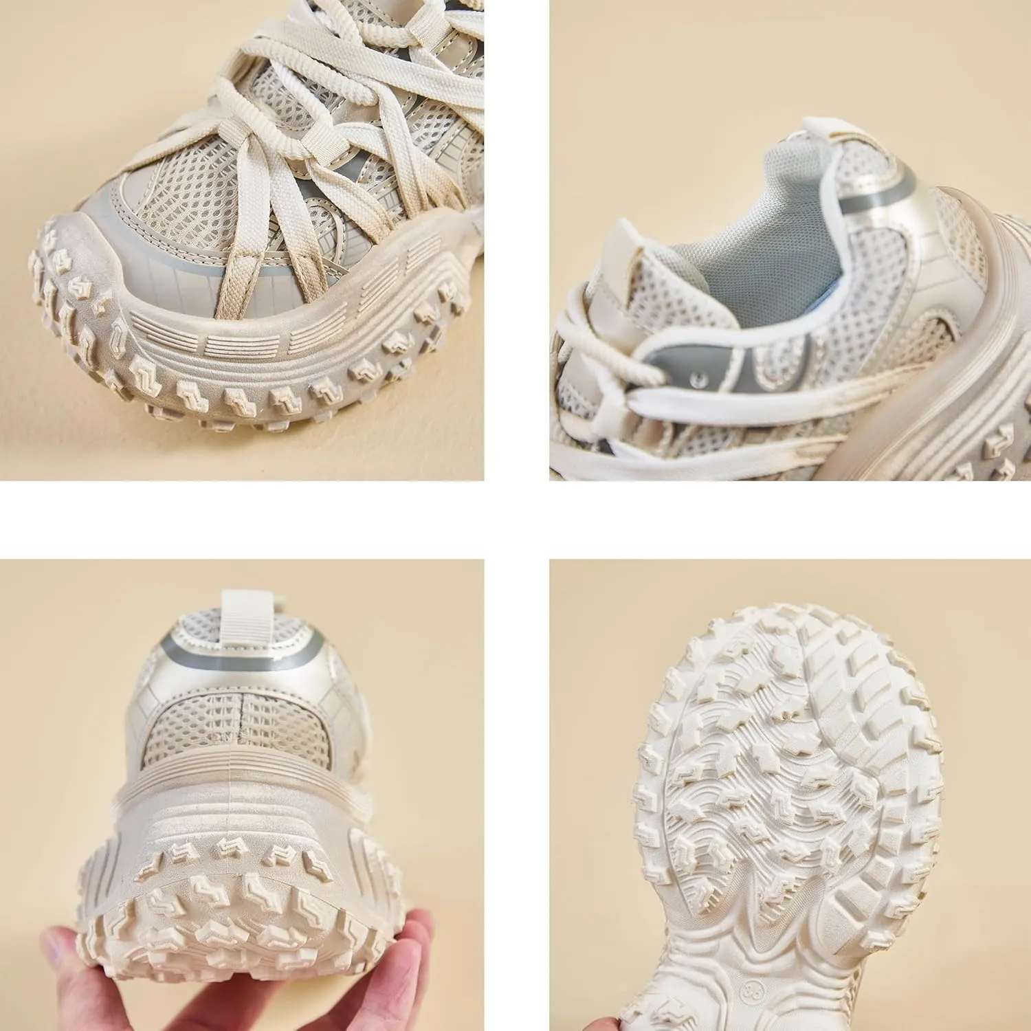 Women's Chunky Platform Sneakers Retro Mesh Lace-Up Walking Shoes Everyday Casual Athletic Shoes