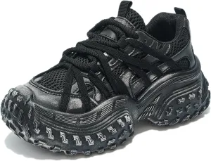 Women's Chunky Platform Sneakers Retro Mesh Lace-Up Walking Shoes Everyday Casual Athletic Shoes