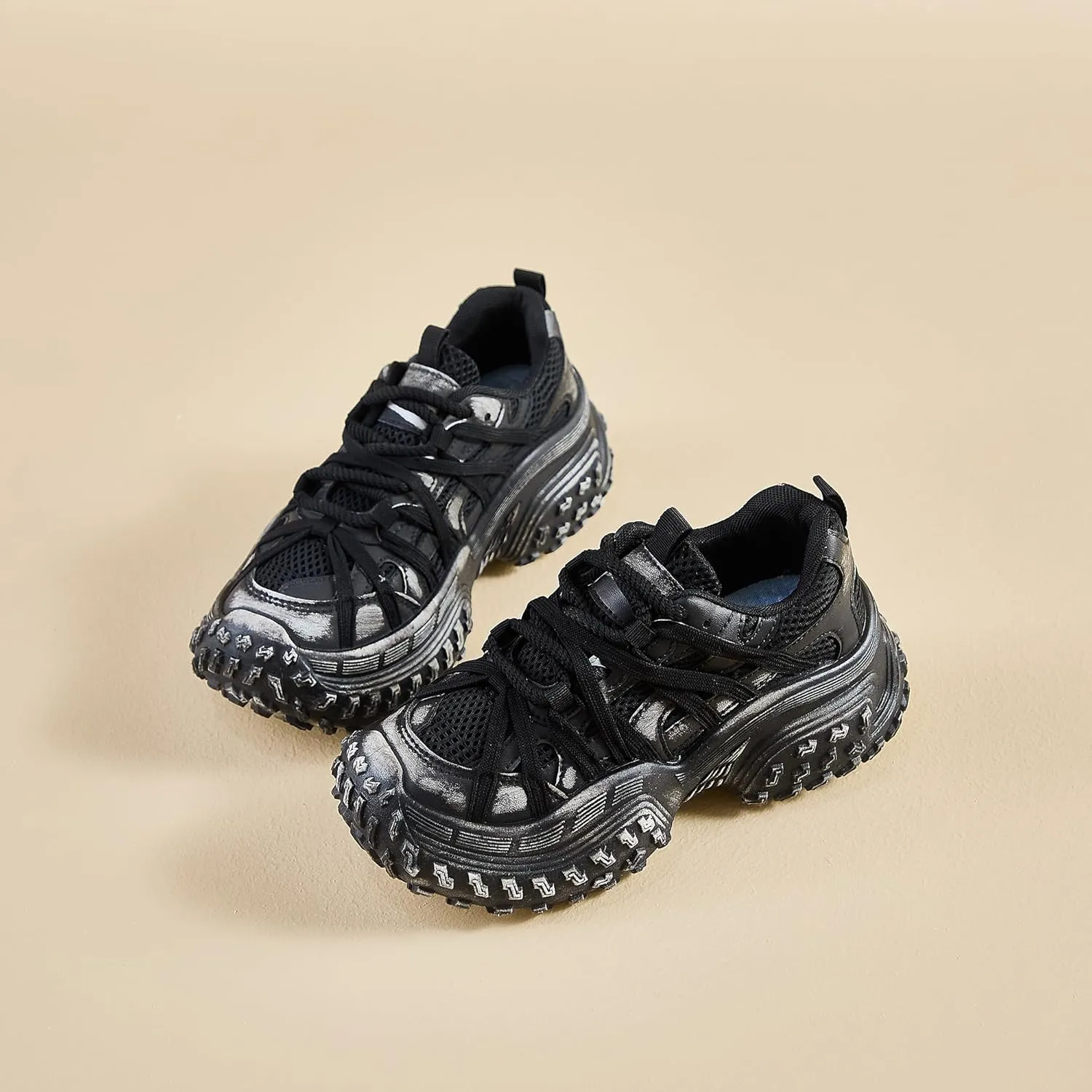 Women's Chunky Platform Sneakers Retro Mesh Lace-Up Walking Shoes Everyday Casual Athletic Shoes