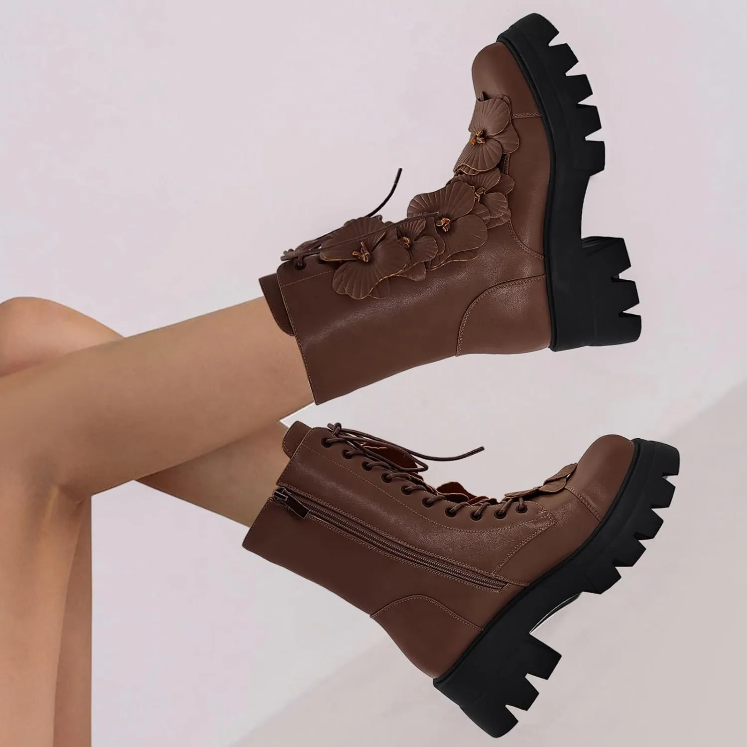 Women's Combat Boot Zebra Platform Ankle Adjustable Lace-Up Vamp Inside Zipper Fashion Party Boots