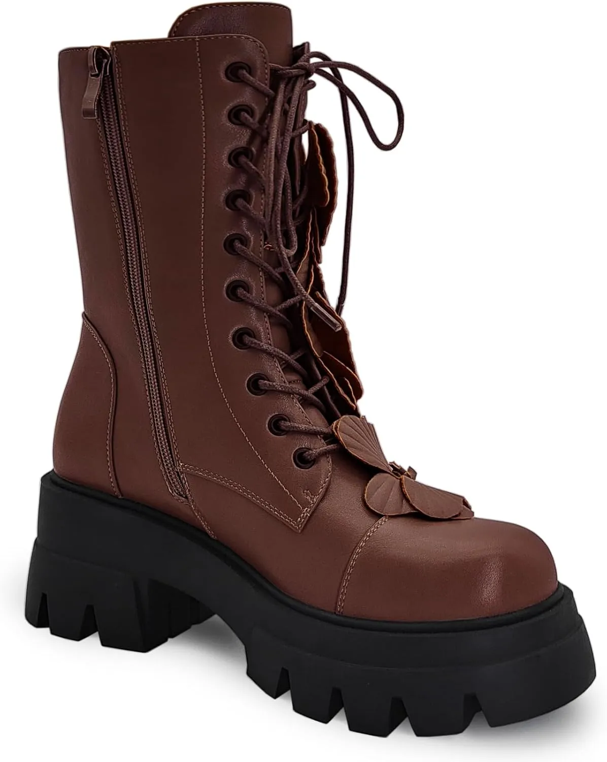 Women's Combat Boot Zebra Platform Ankle Adjustable Lace-Up Vamp Inside Zipper Fashion Party Boots