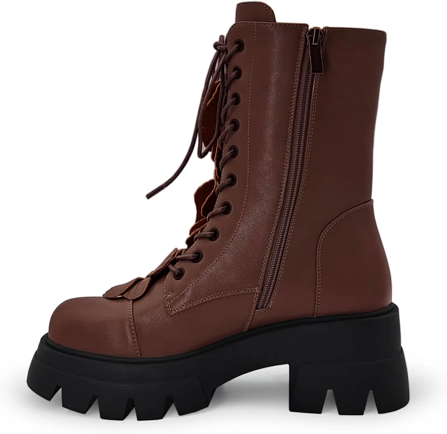 Women's Combat Boot Zebra Platform Ankle Adjustable Lace-Up Vamp Inside Zipper Fashion Party Boots