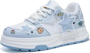 Women's Fashion Platform Sneakers Y2K Star Shoes Breathable Mesh Pink Sneakers Cute Walking Shoes
