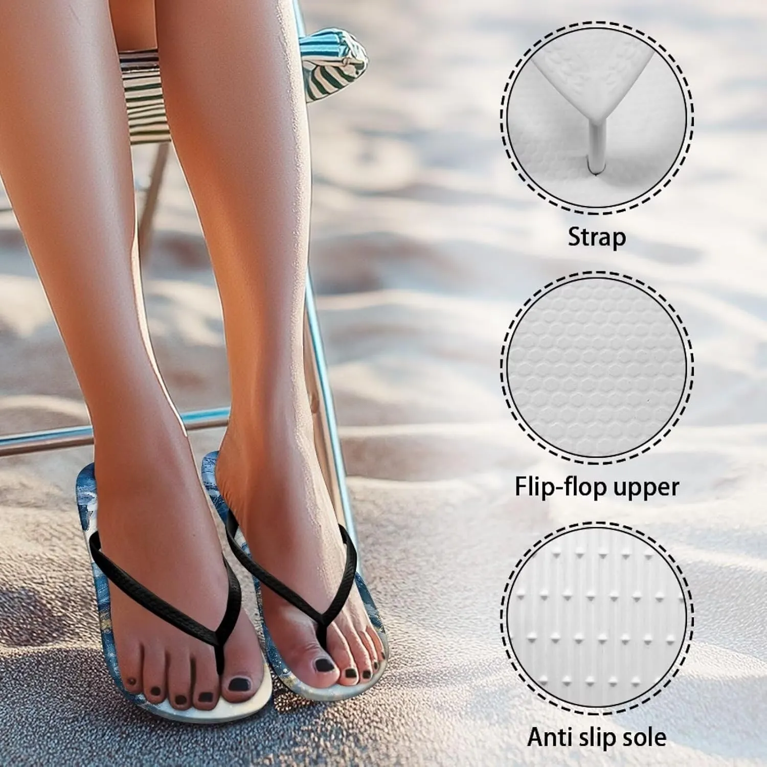 Women’s Flip Flop Summer Slippers Anti Slip Lightweight Soft Summer Slippers Beach Pool Bathroom Flat Slide Shoes