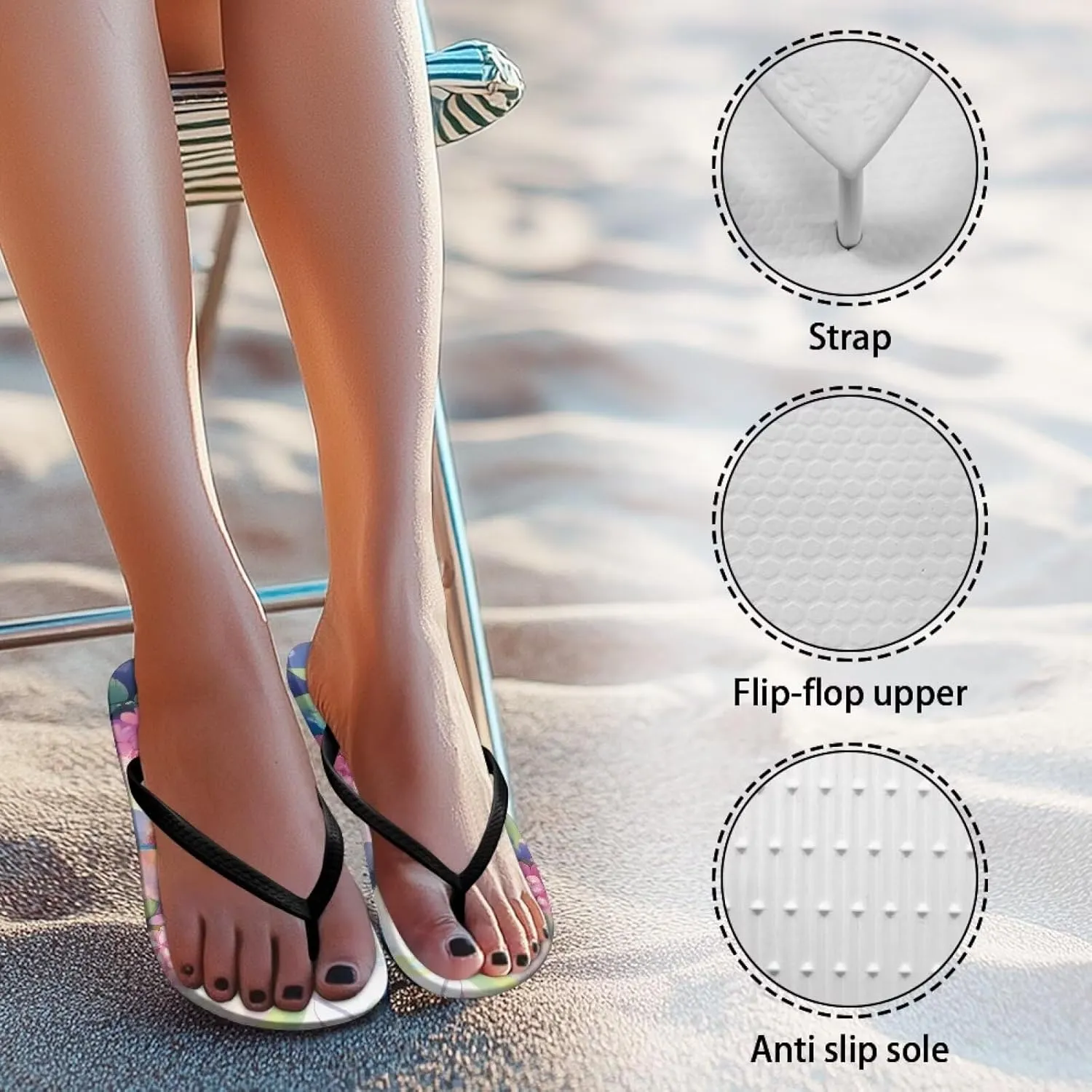 Women’s Flip Flop with Arch Support, Anti Slip Soft Comfortable Summer Slippers Beach Pool Bathroom Flat Slide Shoes