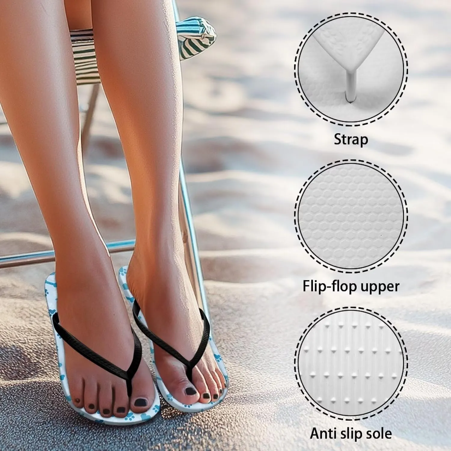 Women’s Flip Flop with Arch Support, Anti Slip Soft Comfortable Summer Slippers Beach Pool Bathroom Flat Slide Shoes