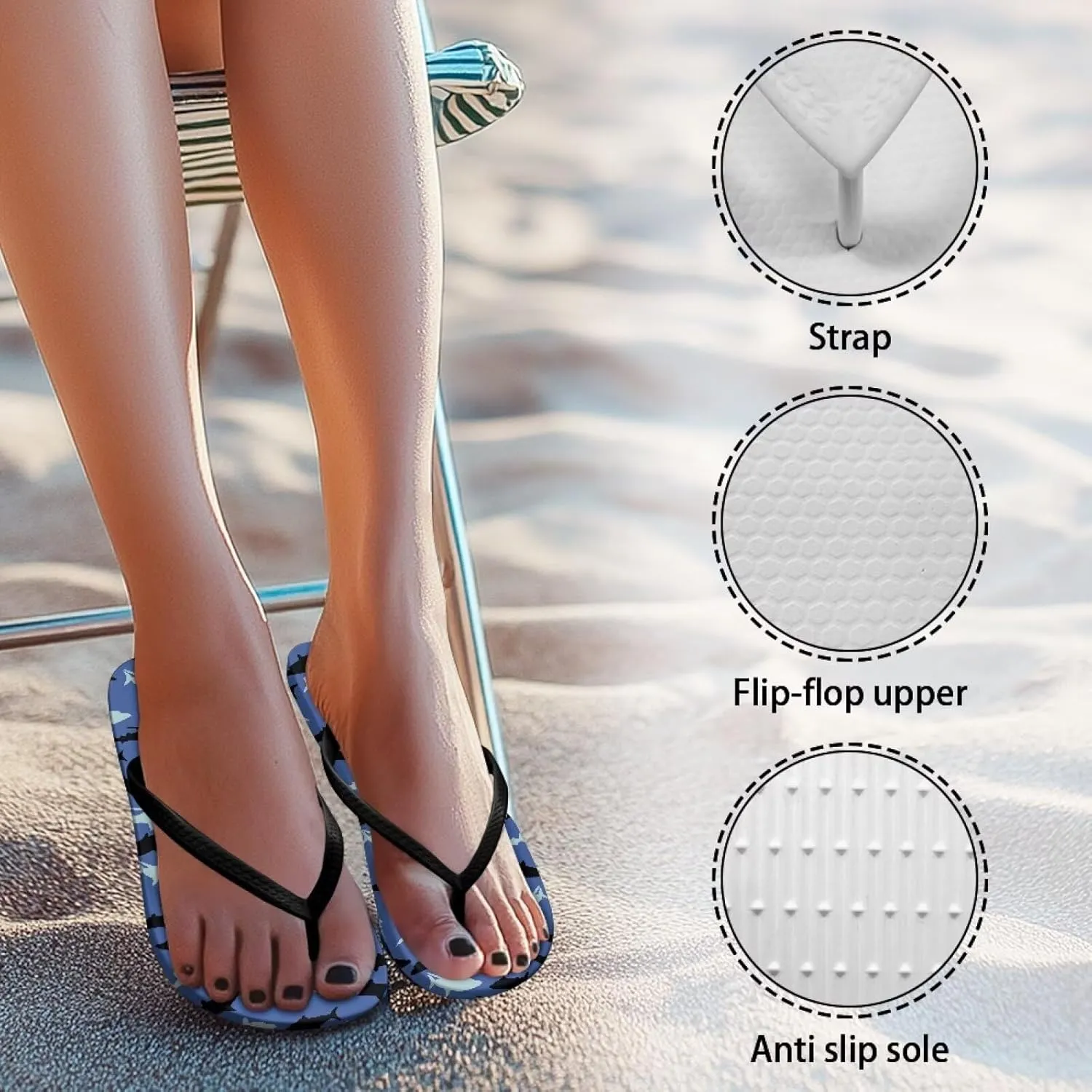 Women’s Flip Flop with Arch Support, Anti Slip Soft Comfortable Summer Slippers Beach Pool Bathroom Flat Slide Shoes