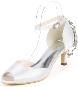 Women's High Heel & Kitten Heel Buckle Shoes - Rhinestone Accented, Open Toe Pumps | Perfect for Parties, Weddings & as Gifts
