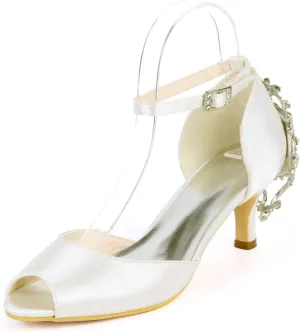 Women's High Heel & Kitten Heel Buckle Shoes - Rhinestone Accented, Open Toe Pumps | Perfect for Parties, Weddings & as Gifts