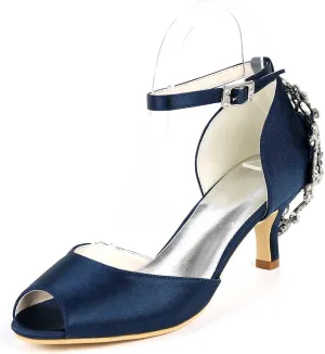 Women's High Heel & Kitten Heel Buckle Shoes - Rhinestone Accented, Open Toe Pumps | Perfect for Parties, Weddings & as Gifts