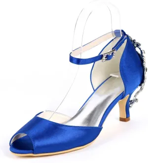 Women's High Heel & Kitten Heel Buckle Shoes - Rhinestone Accented, Open Toe Pumps | Perfect for Parties, Weddings & as Gifts