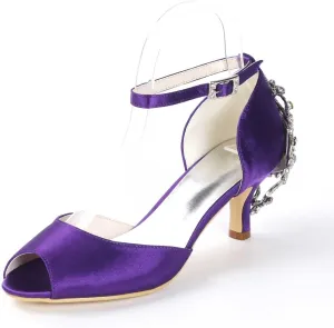 Women's High Heel & Kitten Heel Buckle Shoes - Rhinestone Accented, Open Toe Pumps | Perfect for Parties, Weddings & as Gifts