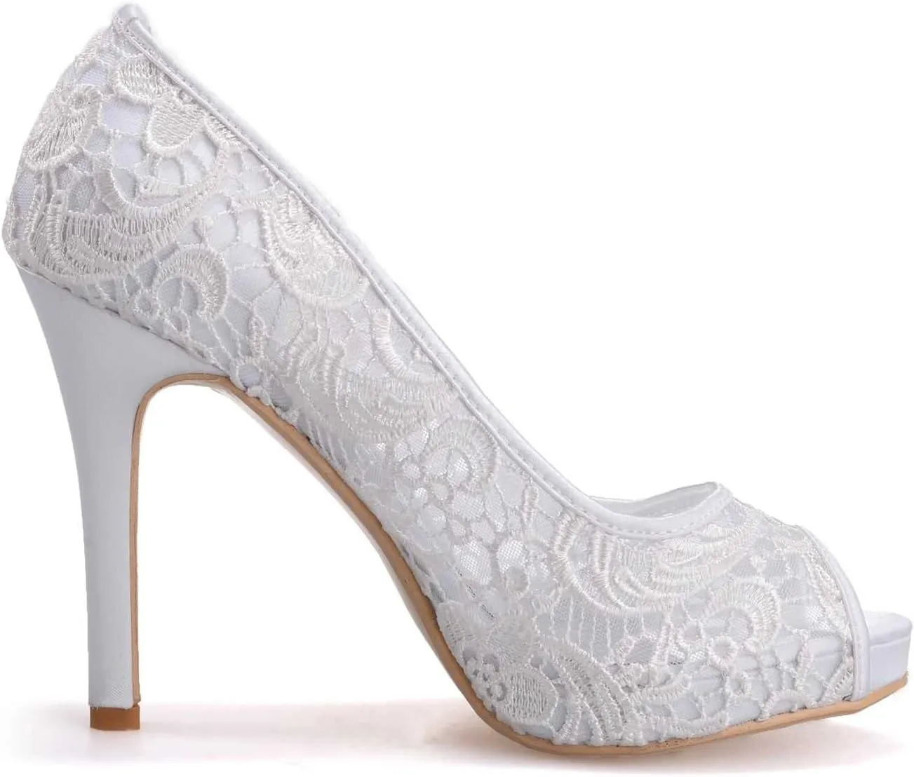 Women's High Heel Round Toe Slip On Floral Ballet Kitten Heels Peep Toe Comfortable Lace Sandals Dressy