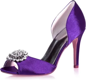 Women's Kitten Heels Rhinestones for Women Open Toe Satin Block Evening High Heels Sandals Holiday Party Wedding Dress Pumps Shoes