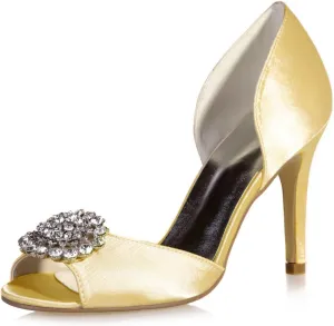 Women's Kitten Heels Rhinestones for Women Open Toe Satin Block Evening High Heels Sandals Holiday Party Wedding Dress Pumps Shoes