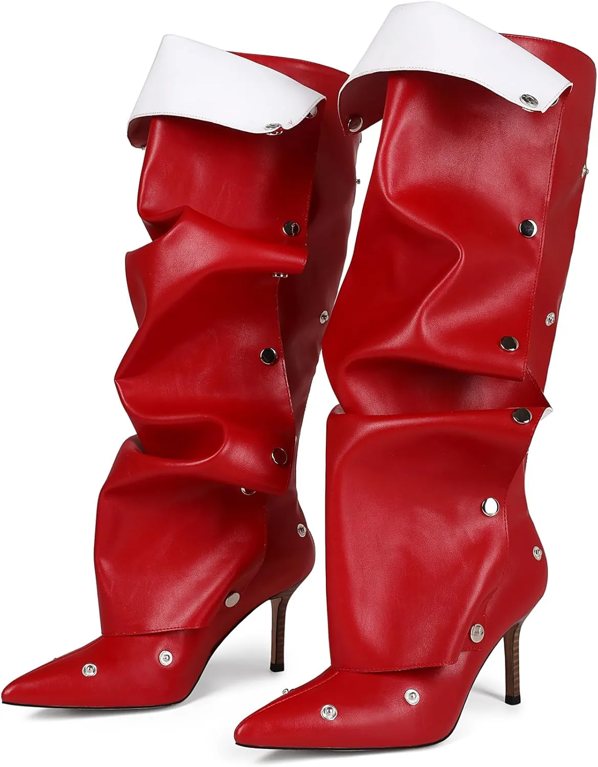 women's Knee High Boots Stiletto Boots Pointed Toe Heels knee high boots wide calf Detachable Snap-off Buttons Slouchy Boot