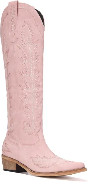 Women's Knee High Cowboy Boots for Women- Pointed Toe Cowgirl Boots Women with Side Zipper & Classic Embroidery Designs Ideal for Worker for Country Concert